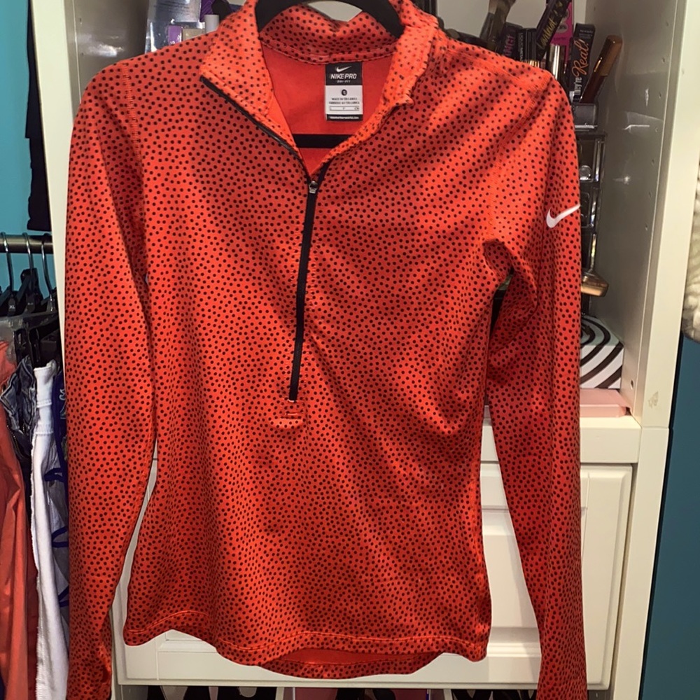 Nike size small red with black polka dot 3/4 zip, thumb keyhole